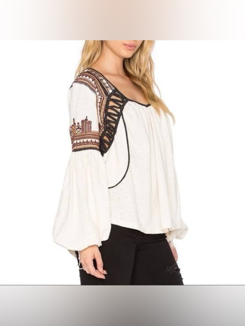 Free people cream snow kisses embroidered peasant blouse small
